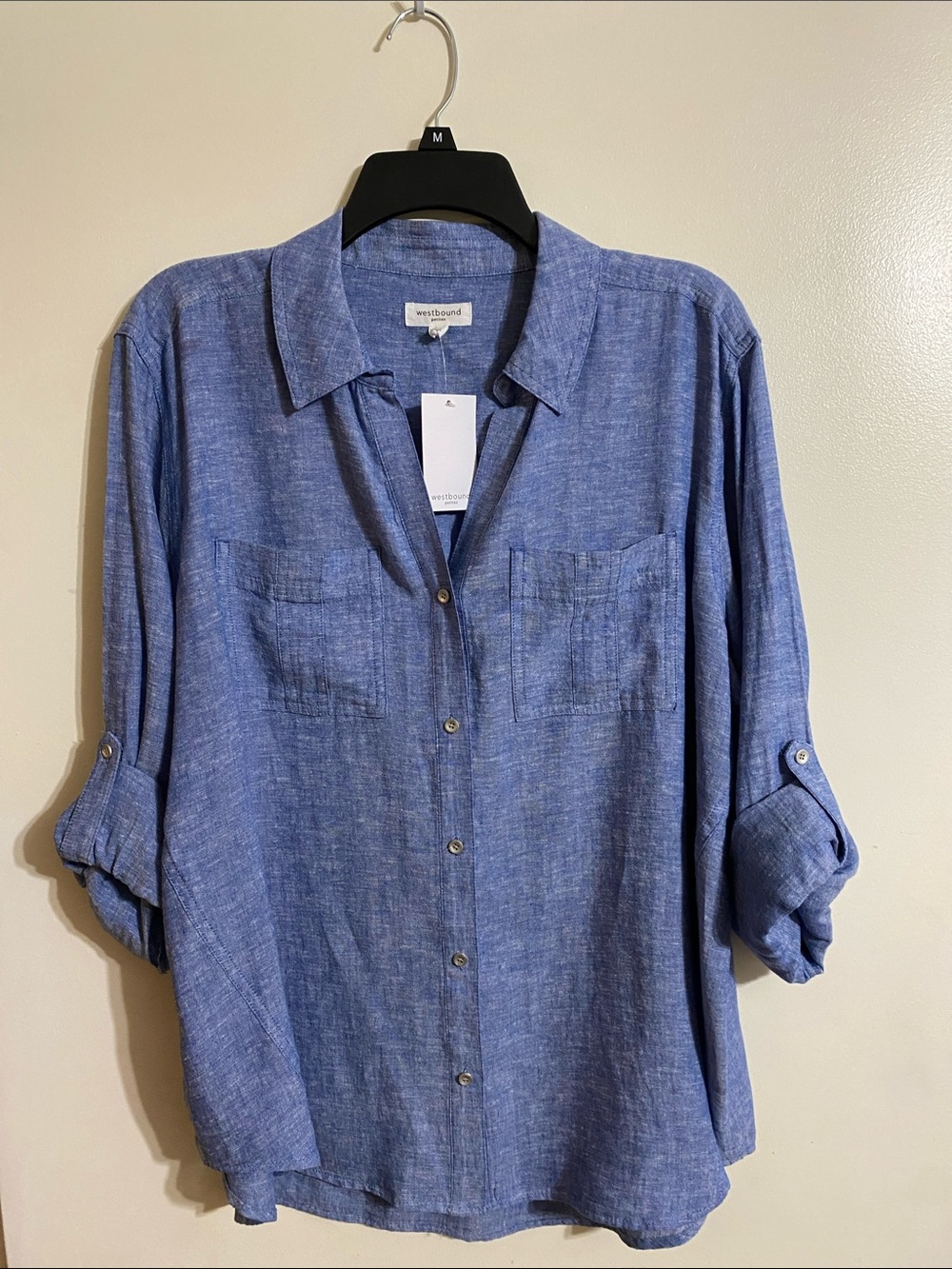 Westbound Petites Women’s Blue Button-Up Shirt PXL